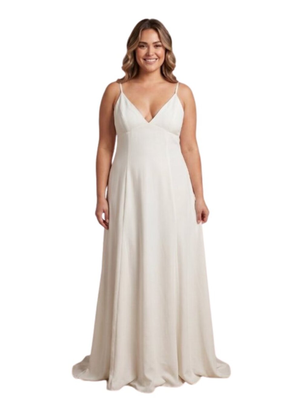 Joanna August White V-Neck Maxi Gown Size 14 Formal Bridal Minimalist